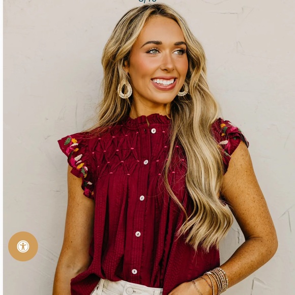 Mod Boutique Tops - Elegant Burgundy Ruffle Sleeve Blouse